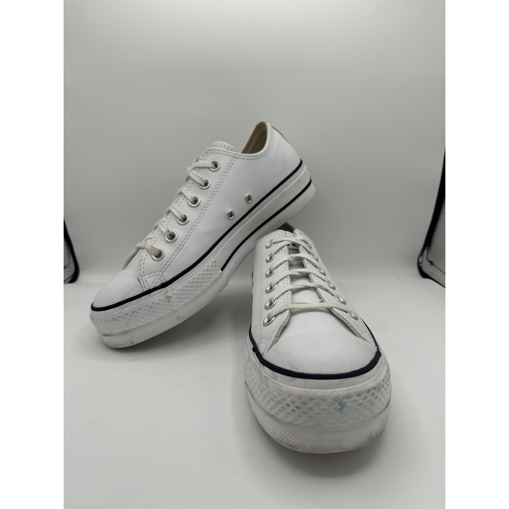 Converse Chuck Taylor All Star Lift White Leather Platform Sneakers Low Top Sz 8